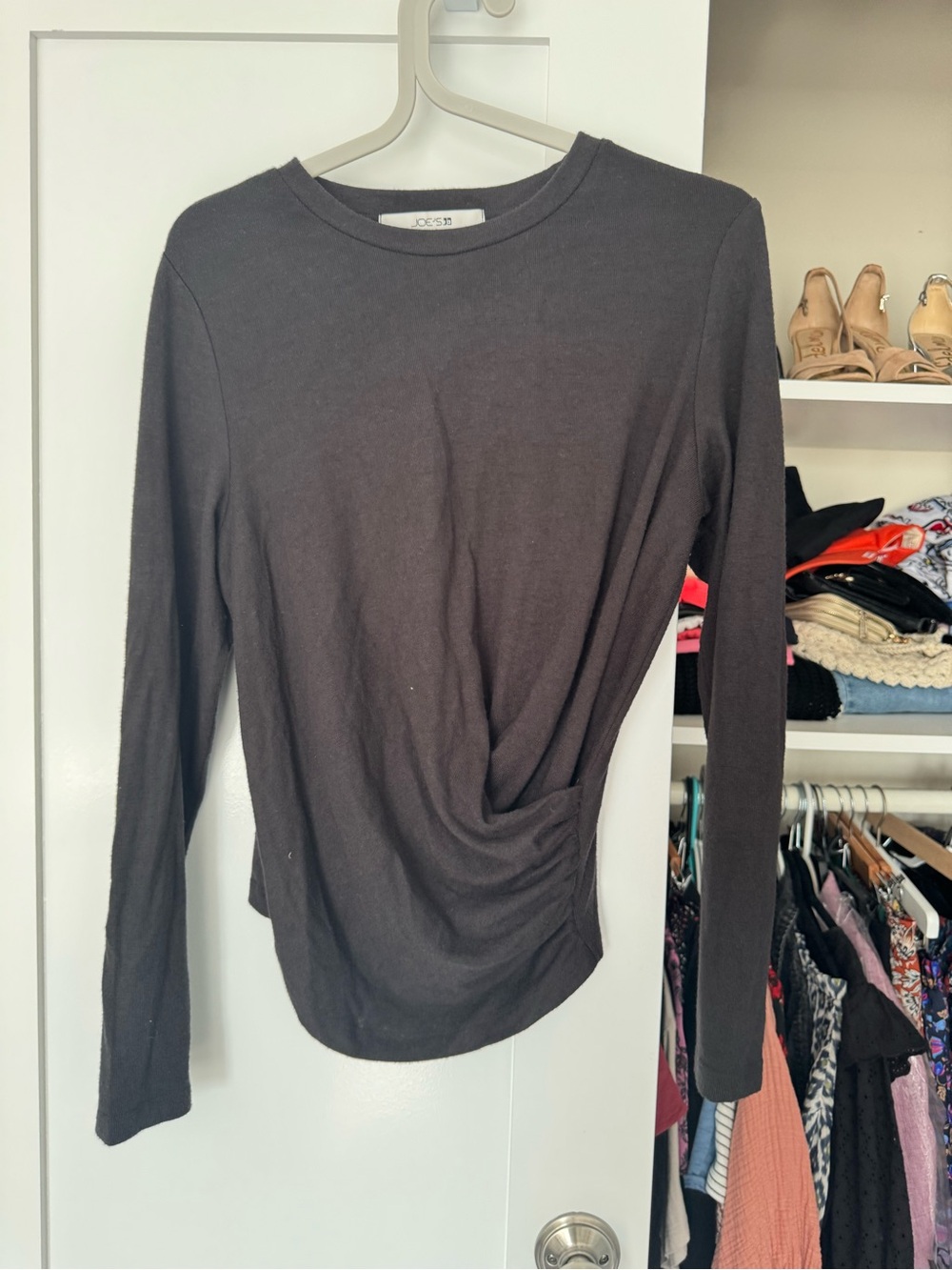 Joe's Jeans Black Long Sleeve Ruched Side Tee